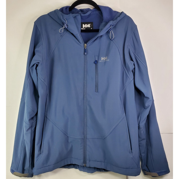 Helly Hansen Mens Small Softshell Fleece Lined Jacket Navy Blue Hooded coat HH - Picture 1 of 11